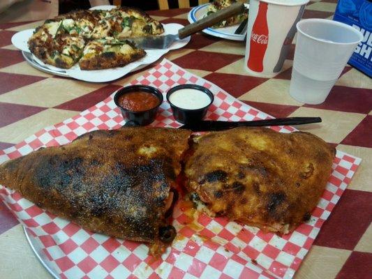 Calzone and small pie. Oily, but good.