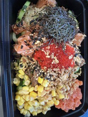 Large Brown Rice Bowl with 3 protein and toppings