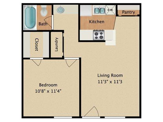 A2
1 Bedroom 1 Bathroom
541 square feet
Full Size Washer/Dryer