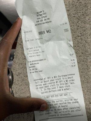 Receipt that shows no lettuce..