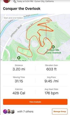 Strava tracking.
 5K run = 3.2mi.
 Running the stairs guaranteed to push your heart to the limit.