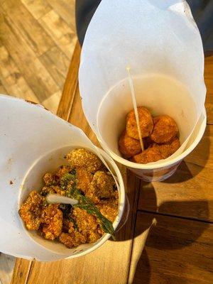 pop corn chicken and squid balls, delicious!