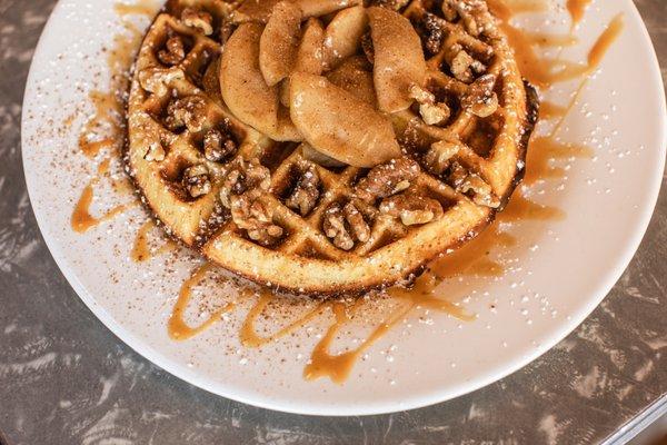 delicious fall waffle with apples and walnuts