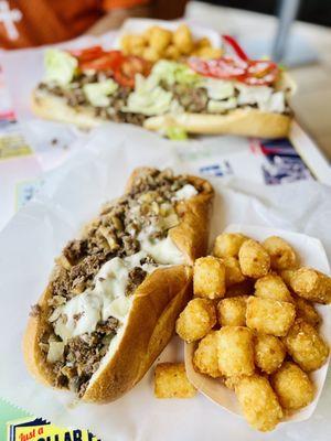 8" Mushroom Cheesesteak and Tots