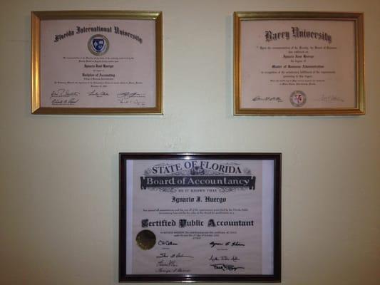 University degrees and CPA State of Florida Certification