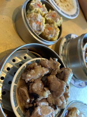 Stream pork & shrimp dumplings, Shumai, and spare ribs with black beans sauce.