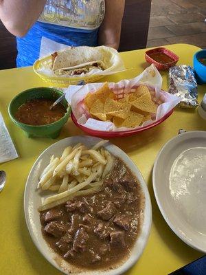 Chips and cheese salsa. In the middle.