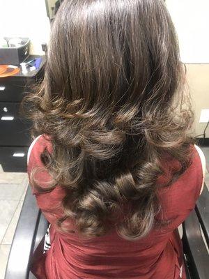 Hair color,  refresh glaze , Haircut and Blow-dry style.