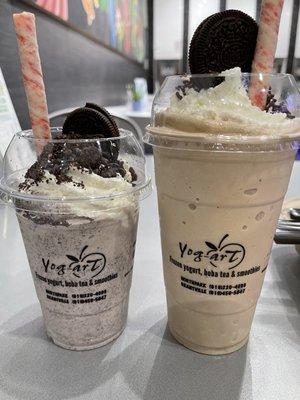 Left: Oreo Madness Shake (small) and right: PB n banana milkshake (medium)