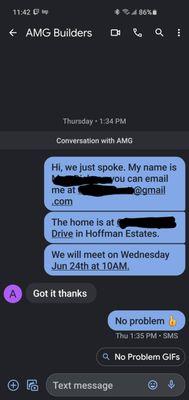 Text exchange confirming appointment.