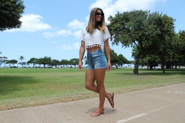 Jeans Warehouse crop tops and denim shorts