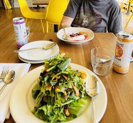 My beautiful, tall salad and my friend's yogurt w/fruit at Minifactory