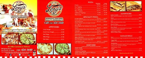 Lexy's 2016 Full Menu!