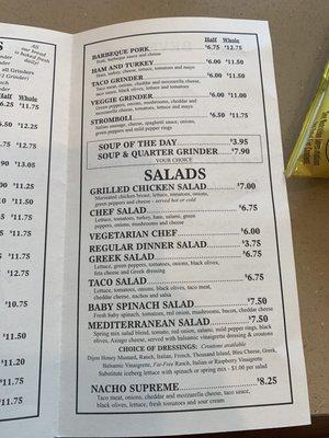 Salads menu