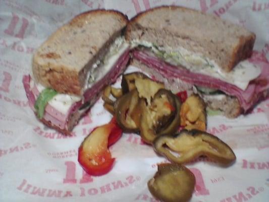 Italian Night Club with Hot Peppers.  Wheat Bread.