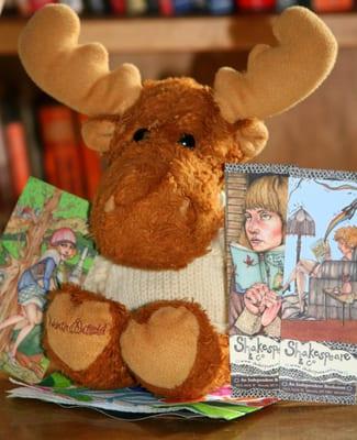 Bookmarks from left to right: Les Fleurs du Mal, Love in the Time of Cholera, Gravity's Rainbow (moose model *not* for sale).