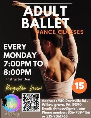 Adult ballet classes every Monday no experience needed