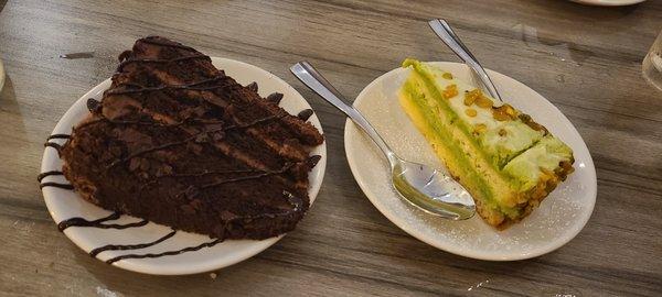 Chocolate overload cake and pistachio cake