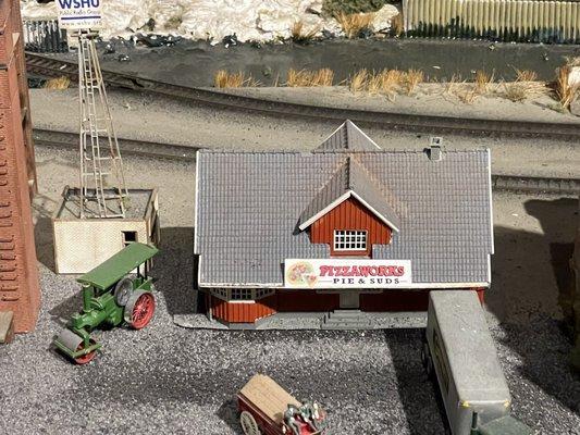 A miniature Pizza Works building even makes an appearance in one of the model railroad displays.