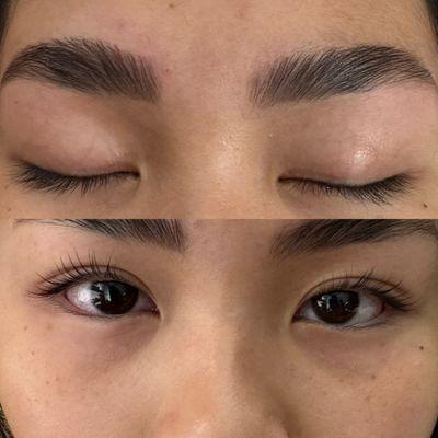 Brow lamination and lashes lift