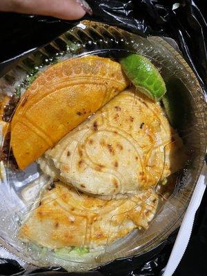 Birria tacos and quesadillas