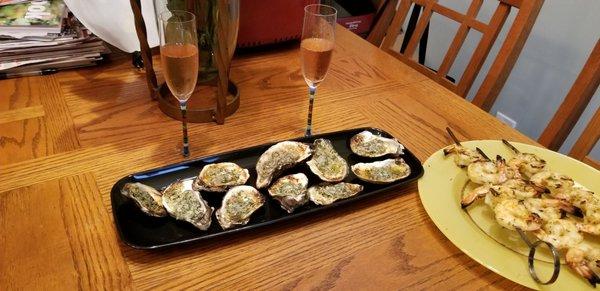 Grilled oyster and shrimp.