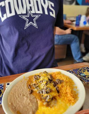 Lunch: cheese enchiladas with beef. Delicious! Cowboys won too! October 2023