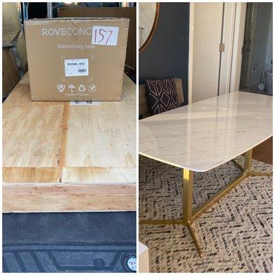 Pick up, delivery, and assembly of marble dining table.