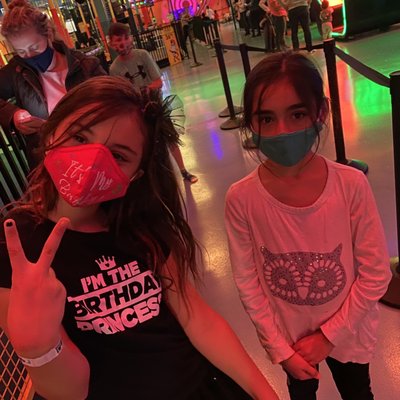 Birthday girl and her friend at Urban Air