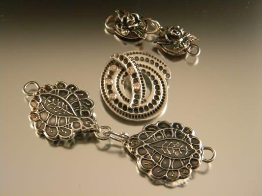 Silver metal clay toggles and clasps. Learn how to make these in my class.