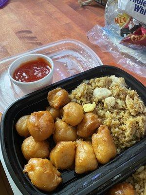 Sweet and sour chicken with chicken fried rice