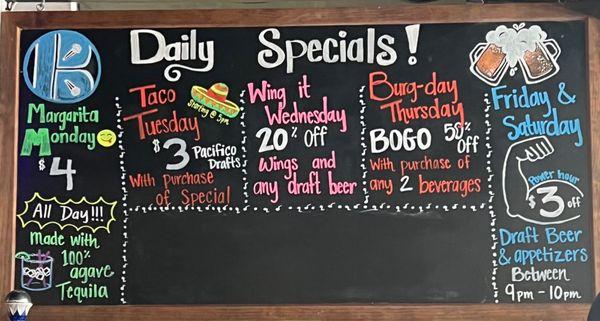 Most recent daily specials 9/7/22