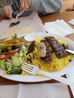 Lamb and beef kabob. Fried mushrooms. Absolutely delicious.