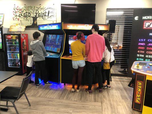 This game was a ton of fun. The kids loved playing this competitive game together. And check out this giant Pac-Man game on the right!