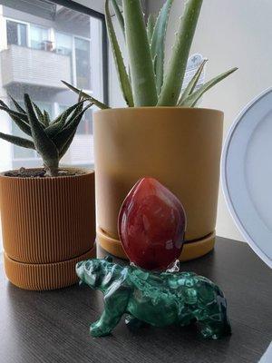 Malachite Tiger and Carnelian Crystal for the desk.