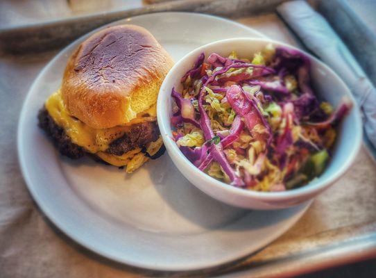 double cheeseburger smash burger with turmeric Cole slaw