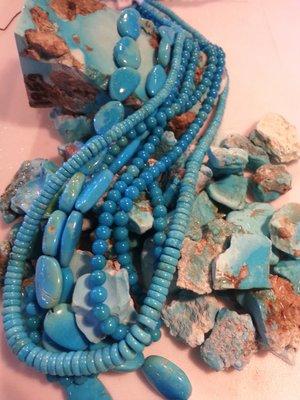 Turquoise rough, nuggets, polished stones and beads too!