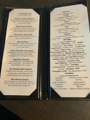 Cocktail menu