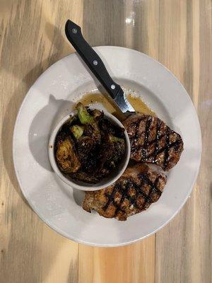 Chili lime pork chops and Brussels sprouts