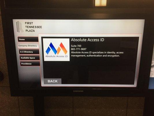 Absolute Access ID, located in the First Tennessee Plaza