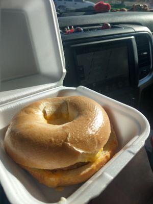 Sausage and egg and cheese bagel. They even had puppy treat for my dog.