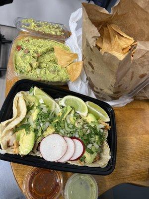 Chicken Tacos (Order of 3) Guacamole & Chips