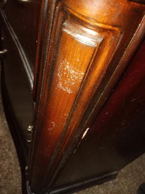 CHINA CABINET (2 PIECE) LOWER PART DAMAGED BY DRAGGING MARKS AND TAPE MARKS