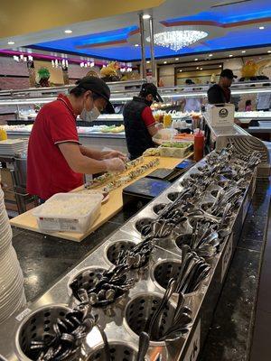 Sushi making area and silverware