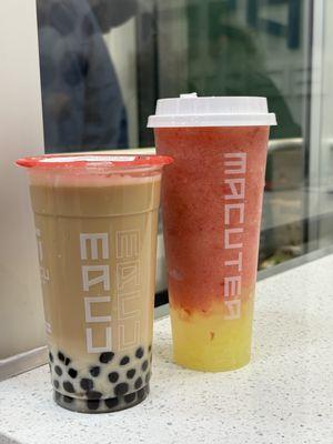 Milk tea and strawberry smoothie