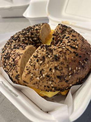 The Boss - egg, cheese, pork roll, and awesome sauce. Best bagels right here y'all!