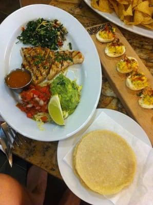 Swordfish tacos and deviled eggs