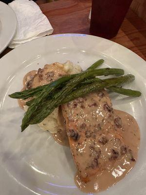 Salmon special... delicious Cherry Beurre Blanc sauce prepared by the chef