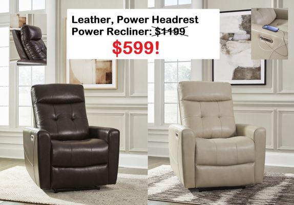 Ashley Leather Power Headrest Recliner