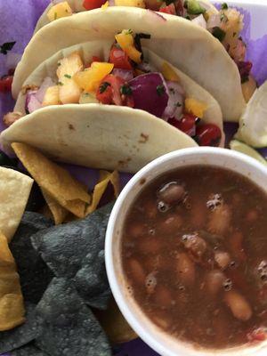 Lime chicken chalupa dinner topped with pineapple salsa